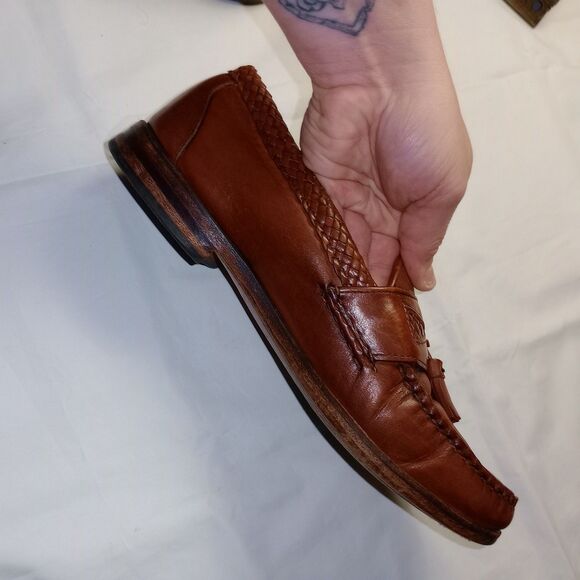 Allen Edmonds Maxfield Brown Tassel Loafers Woven Leather 8.5 D Made In USA 1713 - Picture 3 of 11